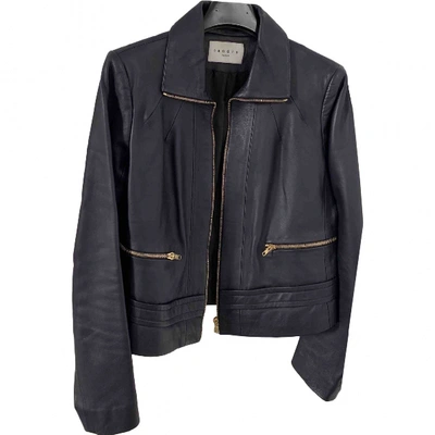 Pre-owned Sandro Leather Biker Jacket In Navy