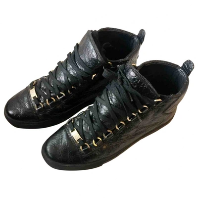 Pre-owned Balenciaga Arena Leather Trainers In Black