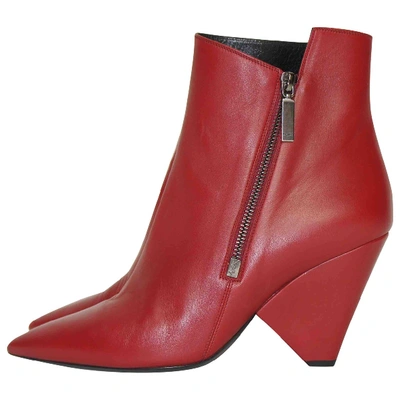 Pre-owned Saint Laurent Red Leather Ankle Boots