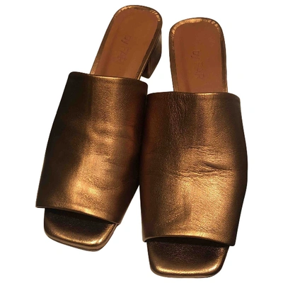 Pre-owned By Far Leather Mules & Clogs In Gold