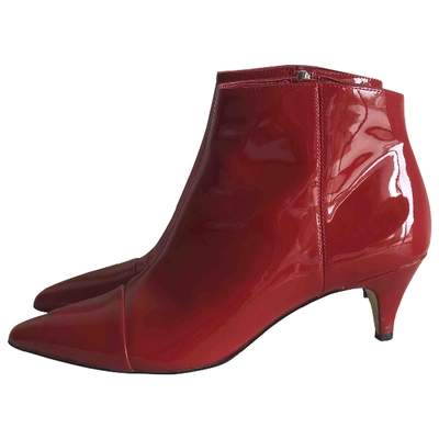 Pre-owned Sam Edelman Patent Leather Ankle Boots In Red