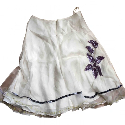 Pre-owned Tara Jarmon Silk Mid-length Skirt In White