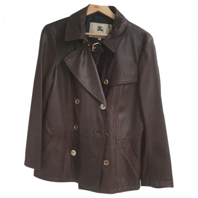 Pre-owned Burberry Leather Peacoat In Brown