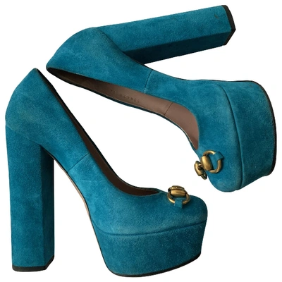 Pre-owned Gucci Turquoise Suede Heels