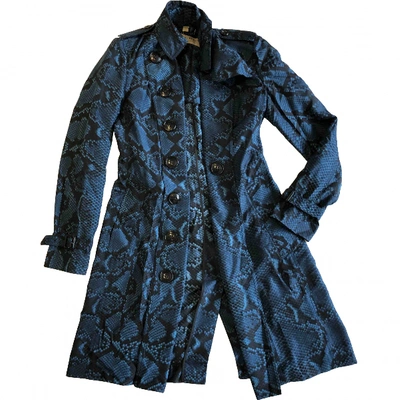 Pre-owned Burberry Silk Trench Coat In Blue