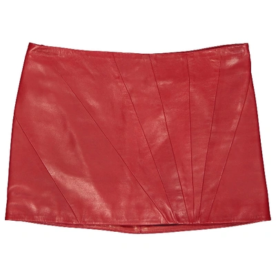 Pre-owned Saint Laurent Leather Mini Skirt In Red