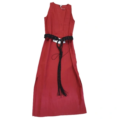 Pre-owned Marella Linen Maxi Dress In Burgundy