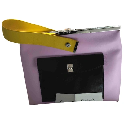 Pre-owned Dior Leather Clutch Bag In Purple