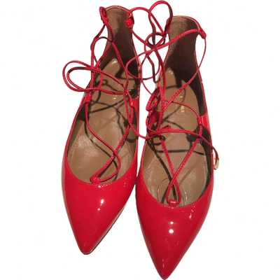 Pre-owned Aquazzura Christy Patent Leather Ballet Flats In Red