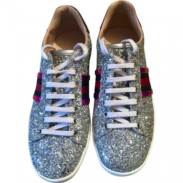 gucci silver glitter trainers