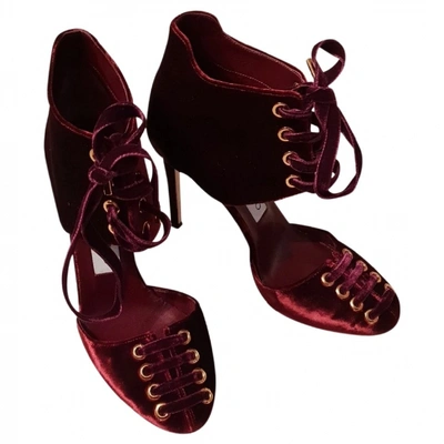 Pre-owned Jimmy Choo Velvet Sandals In Burgundy