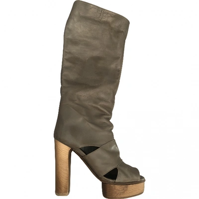 Pre-owned Marni Leather Boots In Khaki