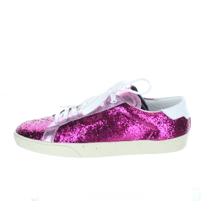 Pre-owned Saint Laurent Court Pink Glitter Trainers