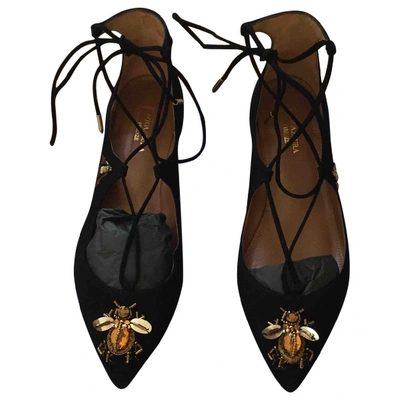 Pre-owned Aquazzura Christy Black Suede Ballet Flats