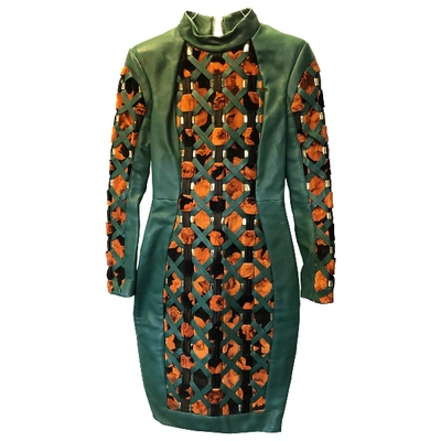 Pre-owned Balmain Leather Mid-length Dress In Green