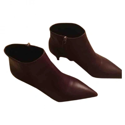 Pre-owned Prada Leather Ankle Boots In Burgundy