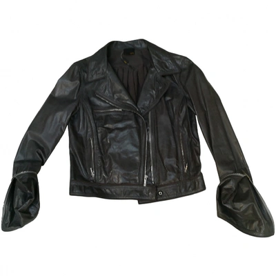 Pre-owned Fendi Leather Biker Jacket In Grey