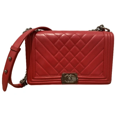 Pre-owned Chanel Boy Leather Crossbody Bag In Red