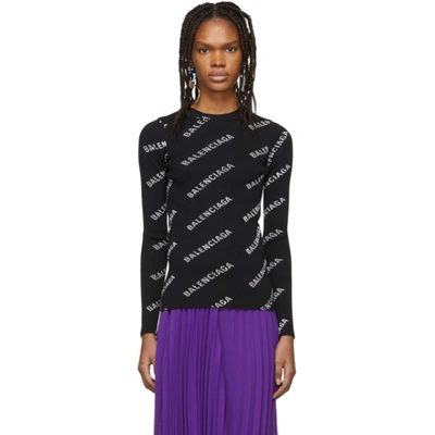 Balenciaga Logo Printed Rib Knit Sweater In Black