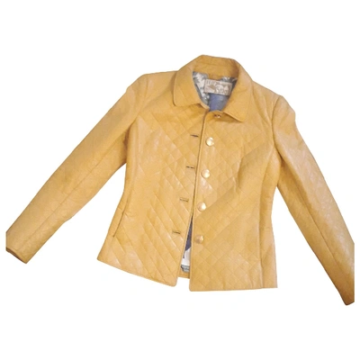 Pre-owned Ferragamo Leather Biker Jacket In Yellow