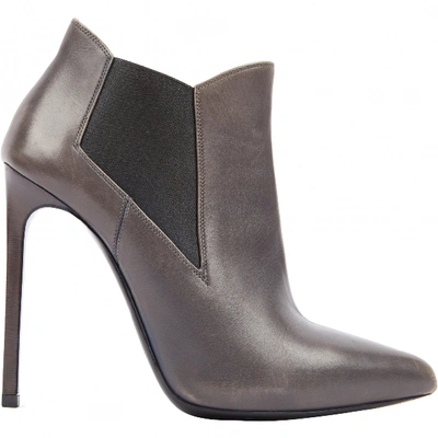 Pre-owned Saint Laurent Grey Leather Ankle Boots