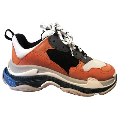 Pre-owned Balenciaga Triple S Orange Leather Trainers