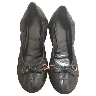 Pre-owned Dior Leather Ballet Flats In Black