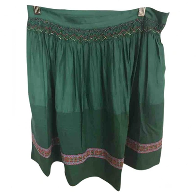 Pre-owned Tara Jarmon Silk Skirt In Green