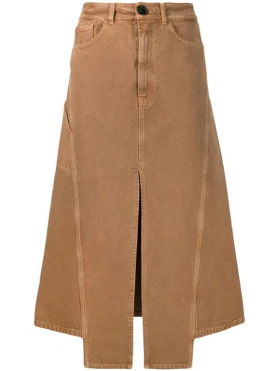 Lanvin Split-front Cotton-canvas Midi Skirt In Camel