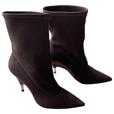 Pre-owned Charles Jourdan Cloth Ankle Boots In Brown