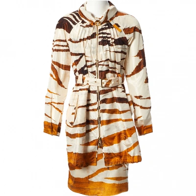 Pre-owned Roberto Cavalli Silk Mid-length Dress In Brown