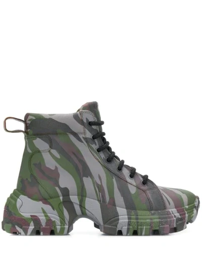 Miu Miu Camouflage-print Leather Boots In Grey