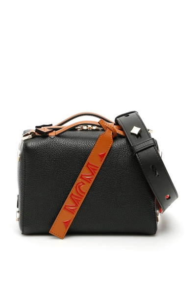 Mcm Milano Leather Boston Bag In Black,brown,red