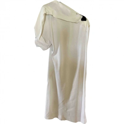 Pre-owned Bottega Veneta Linen Mid-length Dress In Ecru