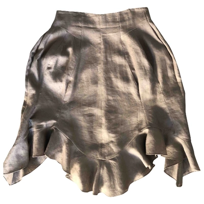 Pre-owned Saint Laurent Linen Mid-length Skirt In Grey