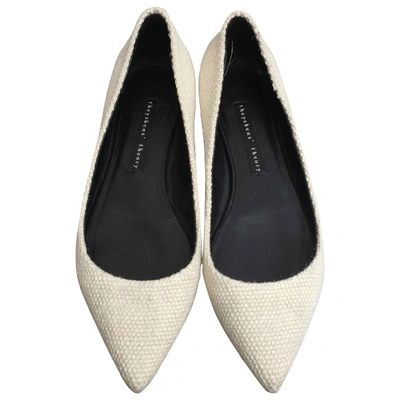 Pre-owned Theory Cloth Ballet Flats In Ecru