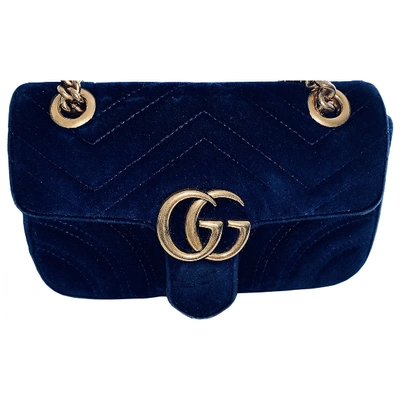 Pre-owned Gucci Gg Marmont Flap Velvet Crossbody Bag In Blue