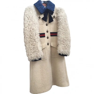 Pre-owned Gucci White Shearling Coat