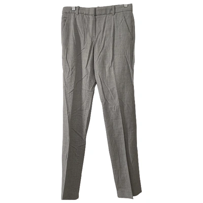 Pre-owned Theory Wool Straight Trousers In Grey