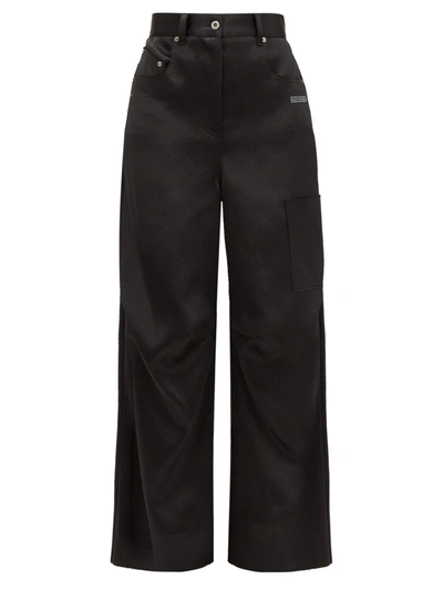 Off-white Patch-pocket Satin Wide-leg Trousers In Black