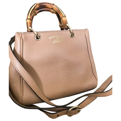 Pre-owned Gucci Bamboo Leather Handbag In Beige