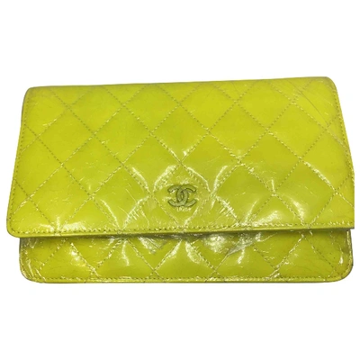 Pre-owned Chanel Wallet On Chain Timeless/classique Patent Leather Crossbody Bag In Yellow