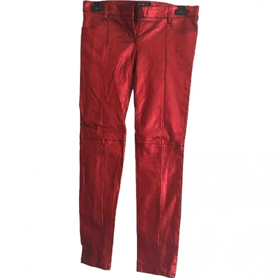 Pre-owned Balmain Leather Straight Trousers In Red