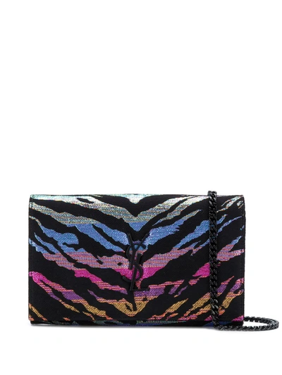 Saint Laurent Women's Kate Iridescent Tiger Burnout Shoulder Bag In Black