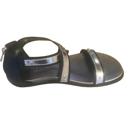 Pre-owned Armani Jeans Leather Sandal In Silver