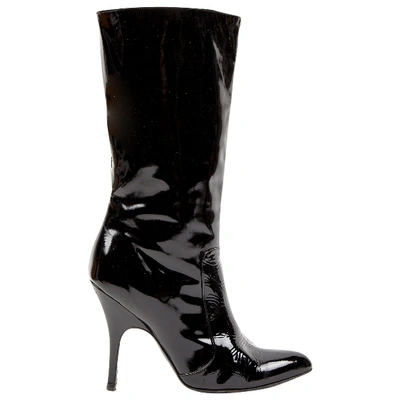 Pre-owned Lanvin Patent Leather Ankle Boots In Black