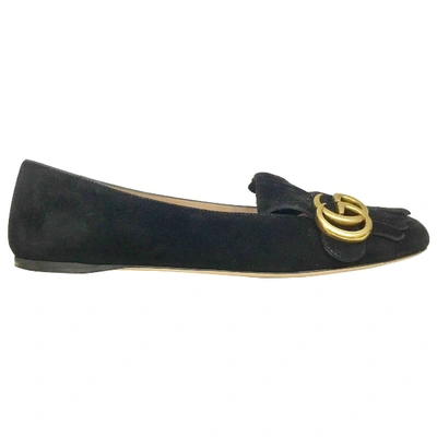 Pre-owned Gucci Marmont Black Suede Flats