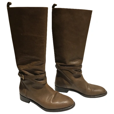 Pre-owned Saint Laurent Leather Riding Boots In Brown