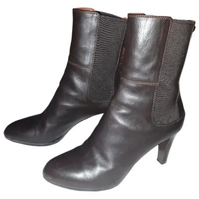 Pre-owned Sergio Rossi Leather Ankle Boots In Brown