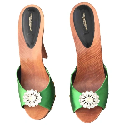 Pre-owned Dolce & Gabbana Green Cloth Mules & Clogs